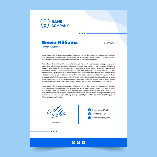 Flat design minimal dental clinic letterhead