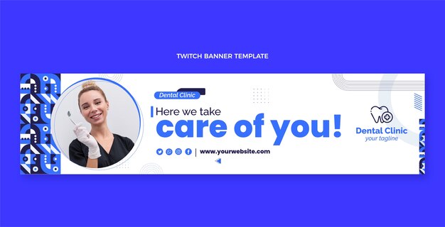 Flat design minimal dental clinic twitch banner