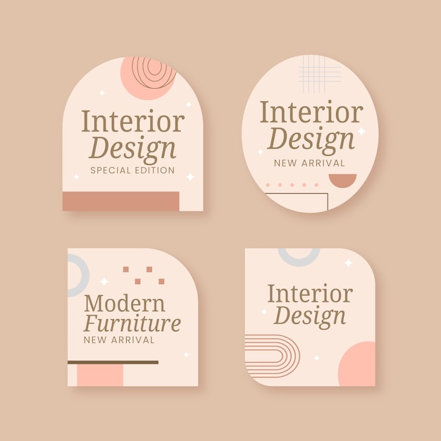 Flat design minimal interior design labels set