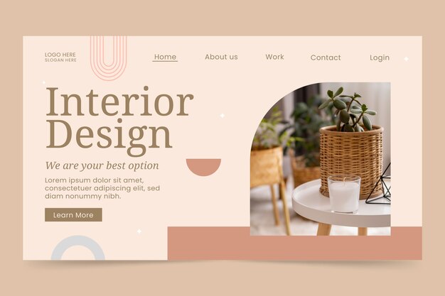 Flat design minimal interior design landing page template