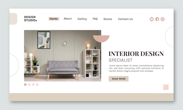 Free Vector flat design minimal interior design landing page template