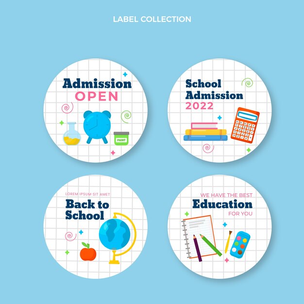 Flat design minimal international school labels