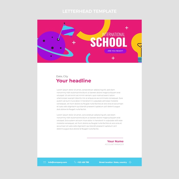 Flat design minimal international school letterhead