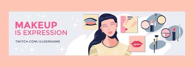 Flat design minimal makeup artist twitch banner