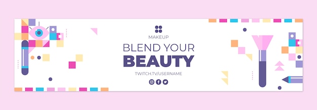 Free Vector flat design minimal makeup artist twitch banner