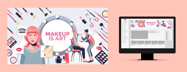 Flat design minimal makeup artist youtube channel art