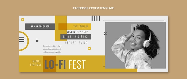 Free Vector flat design minimal music festival facebook cover