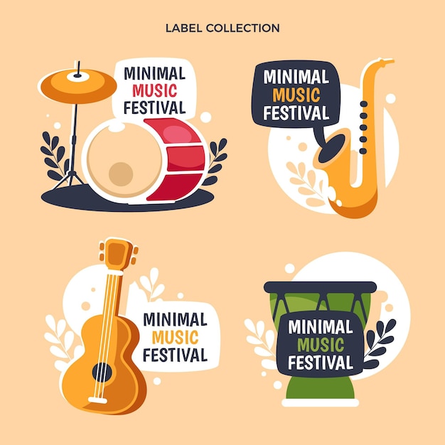 Free Vector flat design minimal music festival labels