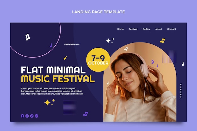 Flat design minimal music festival landing page