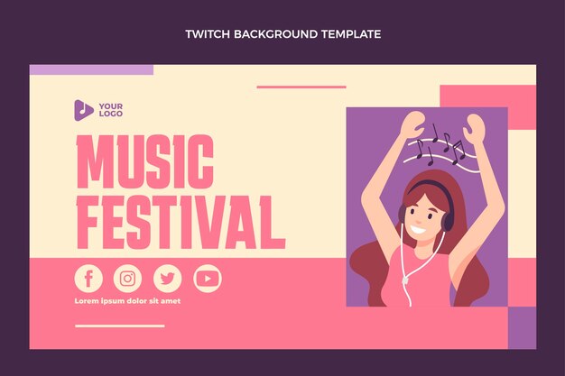 Flat design minimal music festival twitch background