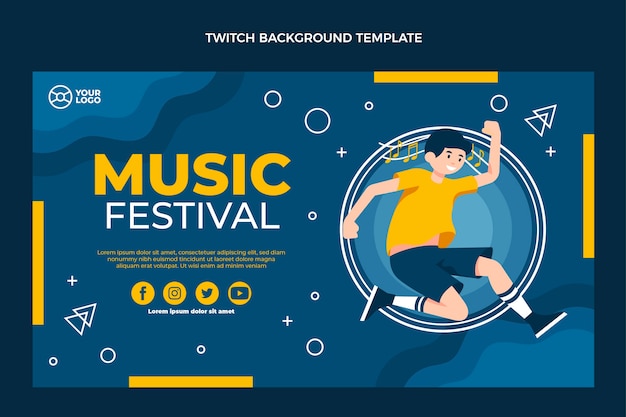 Flat design minimal music festival twitch background