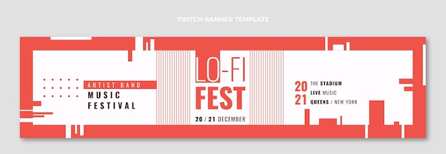 Flat design minimal music festival twitch banner