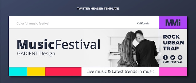 Free Vector flat design minimal music festival twitter header