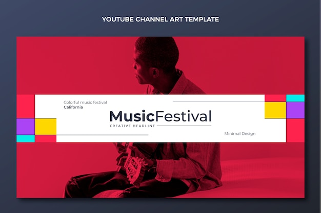 Free Vector flat design minimal music festival youtube channel art