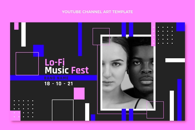 Free Vector flat design minimal music festival youtube channel art