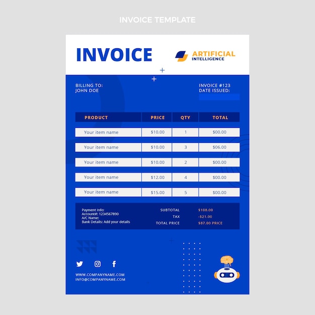 Flat design minimal technology invoice template