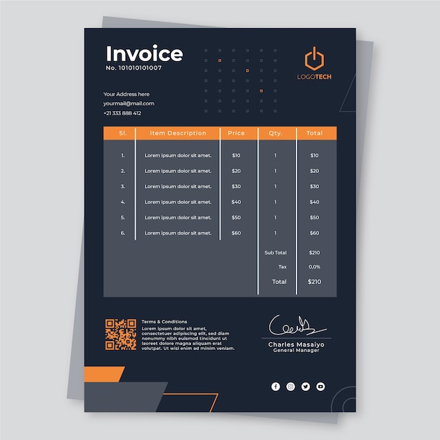 Flat design minimal technology invoice template