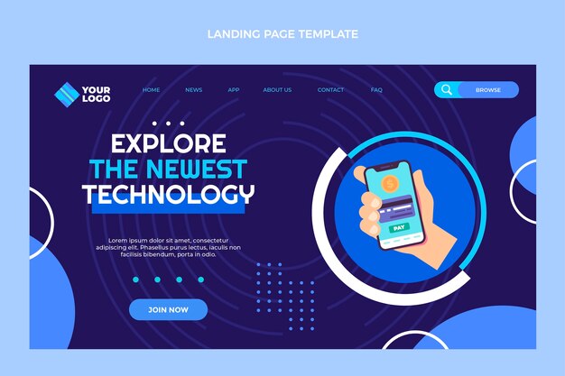 Flat design minimal technology landing page template