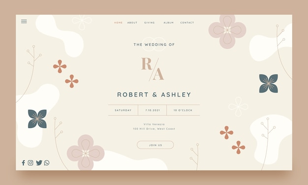 Flat design minimal wedding landing page