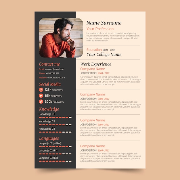 Free Vector flat design minimalist retro cv template