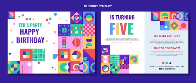 Flat design mosaic birthday 
brochure