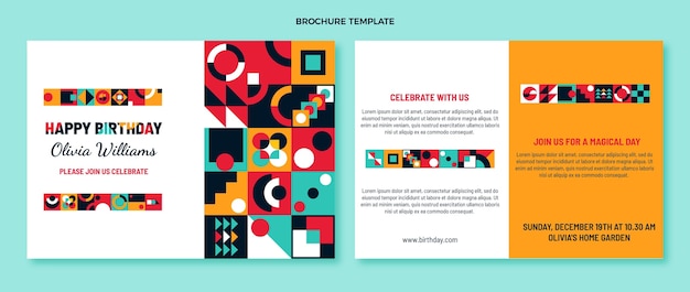 Flat design mosaic birthday brochure