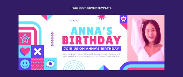 Flat design mosaic birthday facebook cover