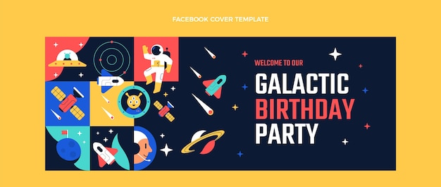 Flat design mosaic birthday facebook cover