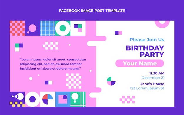 Flat design mosaic birthday facebook post template