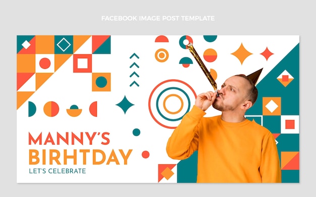 Flat design mosaic birthday facebook post