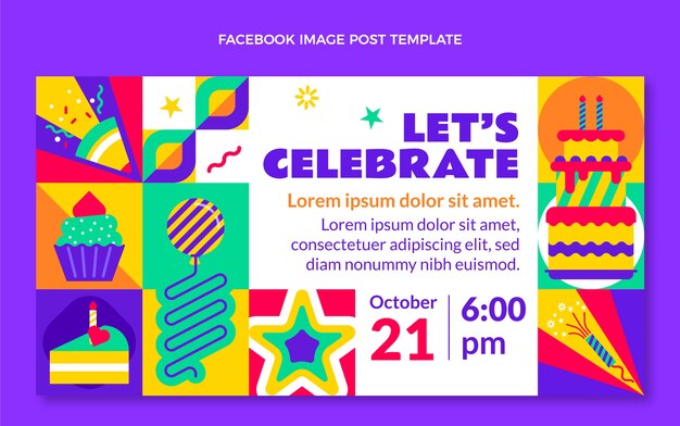 Free Vector flat design mosaic birthday facebook post