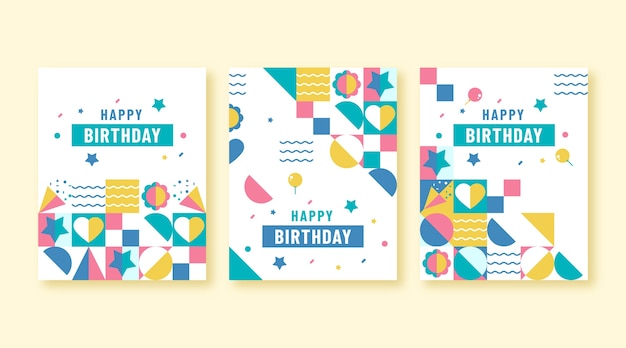 Flat design mosaic birthday greeting cards