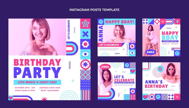 Flat design mosaic birthday ig post