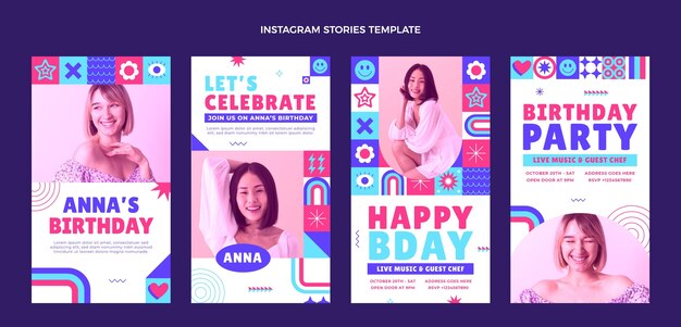 Flat design mosaic birthday ig stories