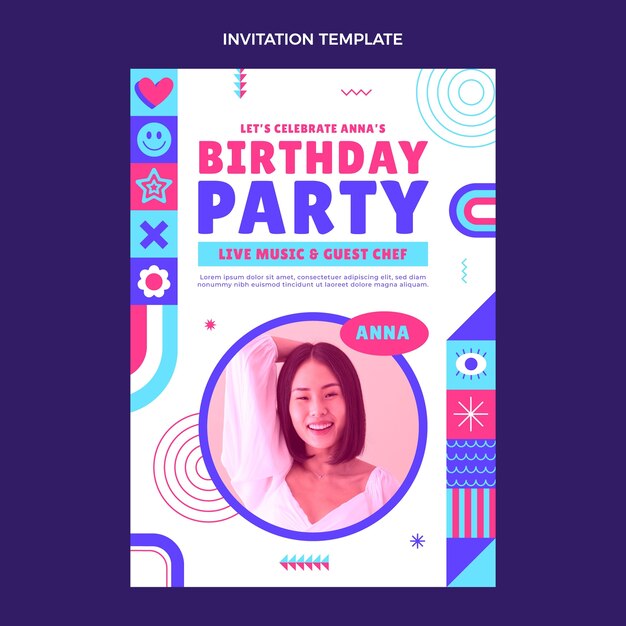 Flat design mosaic birthday invitation