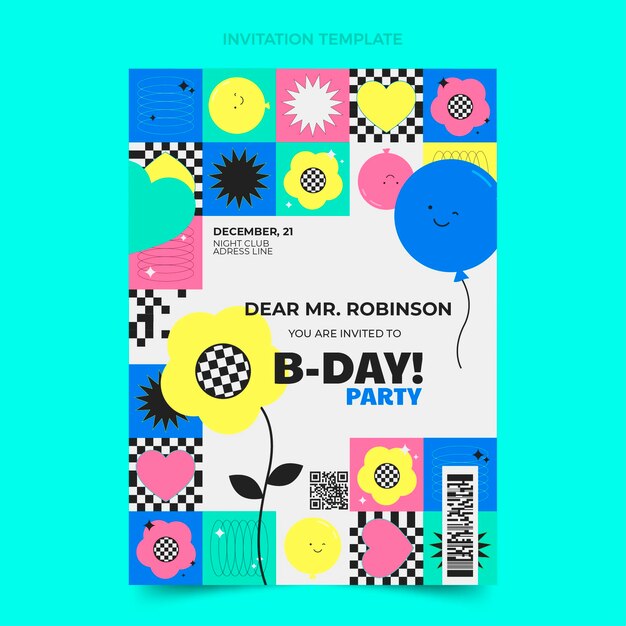 Flat design mosaic birthday invitation