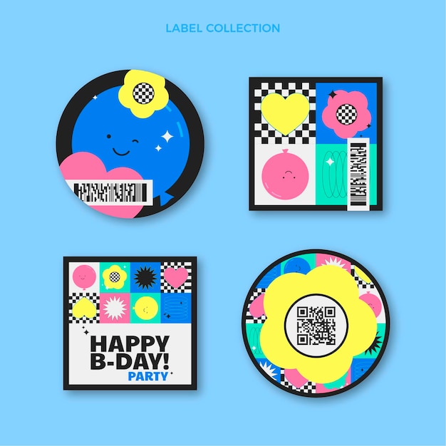 Flat design mosaic birthday labels