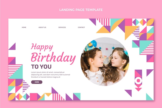 Flat design mosaic birthday landing page