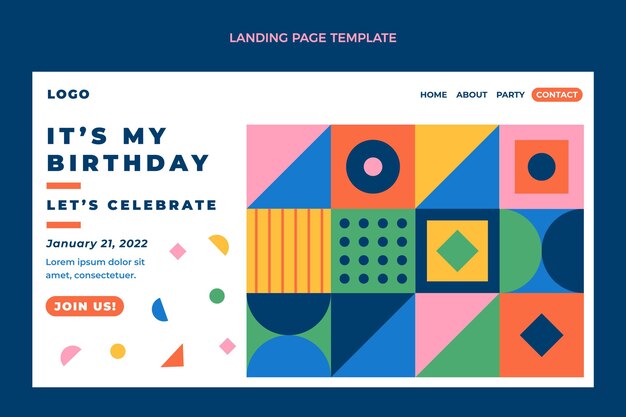 Flat design mosaic birthday landing page