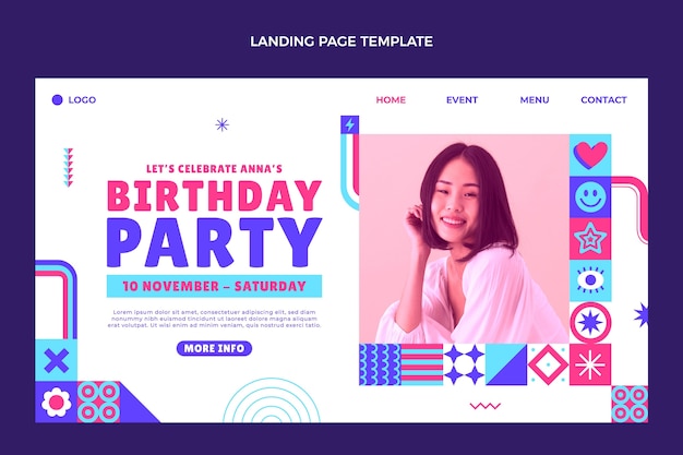 Flat design mosaic birthday landing page