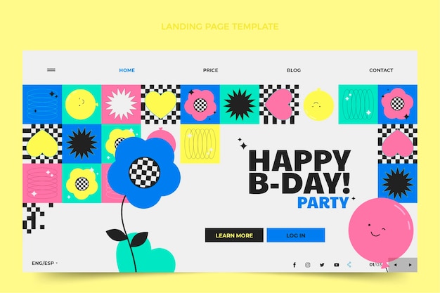 Flat design mosaic birthday landing page