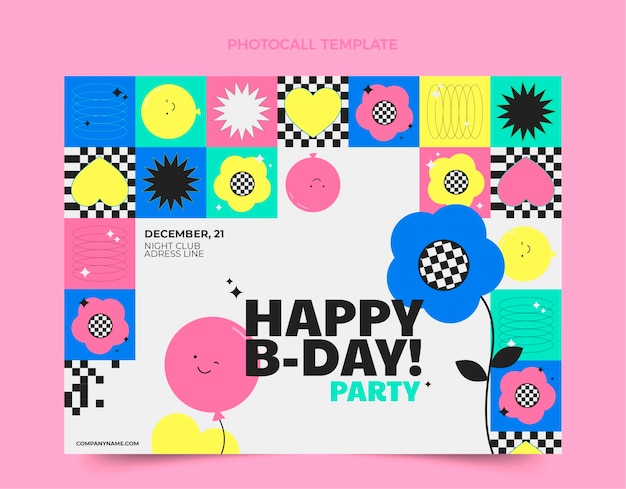 Free Vector flat design mosaic birthday photocall