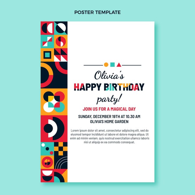 Flat design mosaic birthday poster template