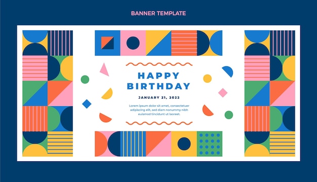 Flat design mosaic birthday sale banner