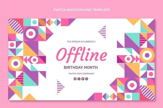 Flat design mosaic birthday twitch background