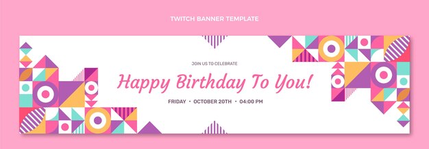 Flat design mosaic birthday twitch banner