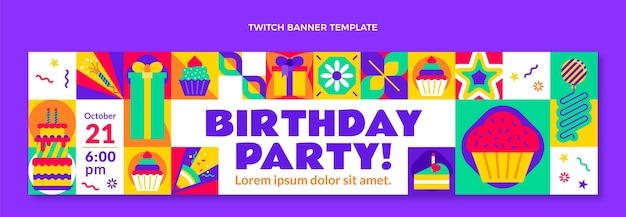 Flat design mosaic birthday  twitch banner