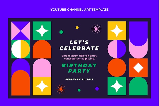 Free Vector flat design mosaic birthday youtube channel art