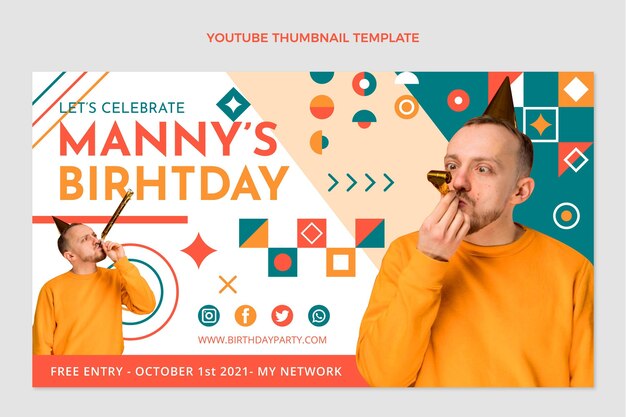 Flat design mosaic birthday youtube thumbnail