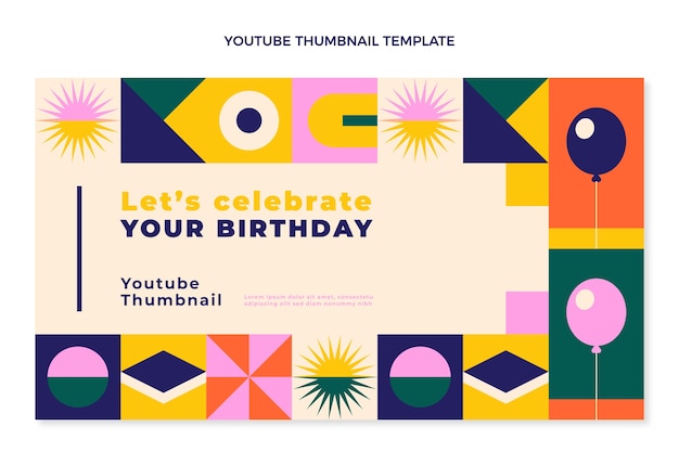 Flat design mosaic birthday youtube thumbnail